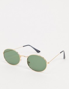 Золотистые круглые солнцезащитные очки с зелеными стеклами SVNX-Золотистый