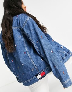 Синяя выбеленная куртка в стиле oversize с вышивкой Tommy Jeans-Голубой