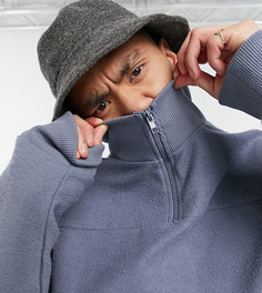 Oversized-свитшот угольного цвета с короткой молнией и петельчатой изнанкой (от комплекта) COLLUSION-Серый