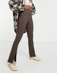 Расклешенные брюки из бенгалина с разрезами спереди ASOS 4505-Коричневый цвет