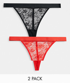 Набор из 2 кружевных стрингов красного и черного цветов Tutti Rouge-Многоцветный