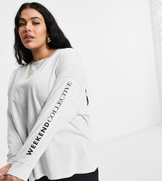 Белый меланжевый oversized-лонгслив с логотипом на спине ASOS Weekend Collective Curve