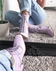 Сиреневые ботинки на каблуке из искусственной кожи со шнуровкой Pimkie-Фиолетовый цвет