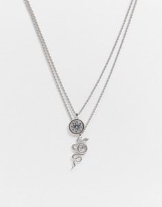 Серебристое многорядное ожерелье с подвесками в форме змеи и круга Topman-Серебристый
