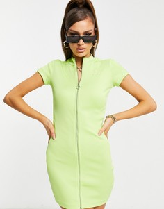 Зеленое облегающее платье в рубчик с короткими рукавами PUMA Classics-Зеленый цвет