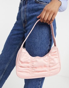 Атласная присборенная сумка на плечо светло-розового цвета из переработанных материалов Monki Tanya-Розовый цвет