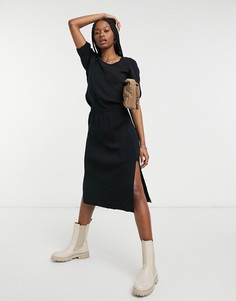 Трикотажная юбка миди черного цвета с разрезом сбоку от комплекта Y.A.S-Черный цвет