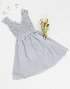 Серое платье миди с кружевом Little Mistress-Серый
