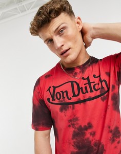 Красная футболка классического кроя с принтом и эффектом кислотной стирки Von Dutch-Красный