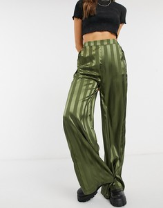 Атласные брюки цвета хаки в полоску Heartbreak-Зеленый цвет
