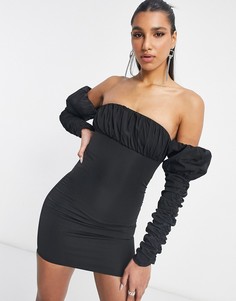 Черное платье мини с открытыми плечами и объемными деталями Club L London-Черный