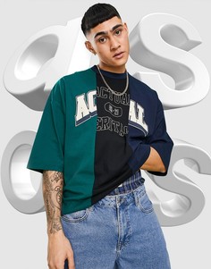 Фиолетовая oversized-футболка со вставками в стиле колор блок ASOS Actual-Фиолетовый цвет