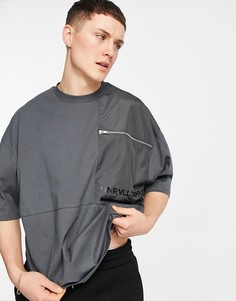 Oversized-футболка с нейлоновой вставкой с декоративной молнией ASOS Unrvlld Supply-Черный цвет