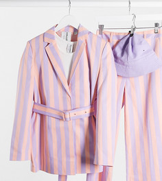 Розовый пиджак в полоску с поясом COLLUSION-Розовый цвет