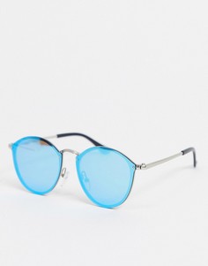 Круглые солнцезащитные очки с синими стеклами SVNX-Серебристый
