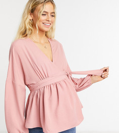 Розовая блузка с длинными рукавами и запахом спереди ASOS DESIGN Maternity-Розовый цвет