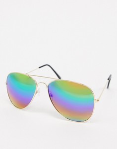 Золотистые солнцезащитные очки-авиаторы SVNX-Золотистый
