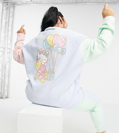 Oversized-свитшот в стиле колор блок с воротником поло от комплекта New Girl Order Curve x Hello Kitty-Голубой