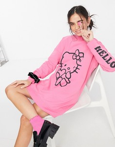 Платье-свитшот в стиле oversized с контрастным принтом Китти New Girl Order x Hello Kitty-Розовый цвет