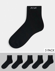 Набор из пяти пар черных спортивных носков French Connection FCUK-Черный цвет