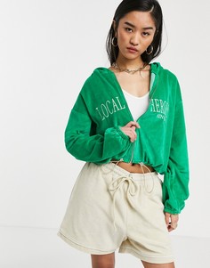 Зеленый велюровый oversized-худи на молнии от комплекта Local Heroes-Зеленый цвет