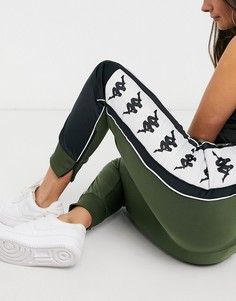 Спортивные брюки хаки с фирменной лентой по бокам Kappa-Зеленый цвет