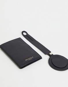 Подарочный набор с черной кожаной обложкой для паспорта и багажной биркой Paul Costelloe-Черный цвет