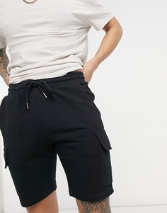 Черные трикотажные шорты с карманами карго ASOS DESIGN-Черный цвет