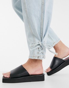Черные сандалии на плоской платформе с квадратным носком в стиле 90-х London Rebel-Черный цвет