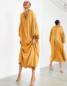 Oversized-платье макси карамельного цвета с пышным рукавом на манжете ASOS EDITION-Золотистый