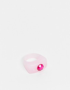 Розовое пластиковое кольцо со стразом цвета фуксии ASOS DESIGN-Многоцветный