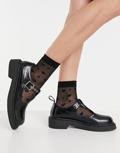 Черные туфли в стиле Мэри Джейн на плоской подошве с эффектом крокодиловой кожи Lamoda-Черный цвет