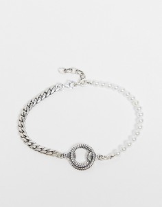 Комбинированный браслет-цепочка из стерлингового серебра с жемчужинами и подвеской в виде веревки Serge DeNimes-Серебристый