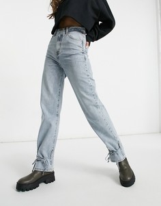 Голубые выбеленные джинсы из денима с завязками Missy Empire-Голубой Missyempire
