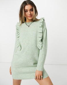 Зеленое трикотажное платье мини с оборками JDY-Зеленый цвет