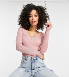 Розовое облегающее трикотажное боди в рубчик с V-образным вырезом Missguided Tall-Розовый цвет