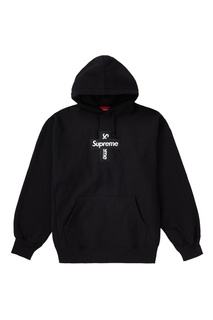 Черное худи Supreme Cross Box Logo Hooded Sweatshirt Black