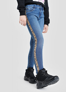 Джинсы Skinny с леопардовыми лампасами для девочек O'stin