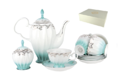 Чайный сервиз симфония (голубой) 6/14 (коралл) белый 43x12x38.5 см.