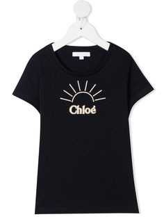 Chloé Kids футболка с вышитым логотипом