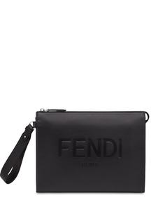 Fendi клатч с тисненым логотипом и ремешком на запястье