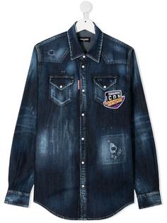 Dsquared2 Kids джинсовая рубашка с эффектом потертости и логотипом