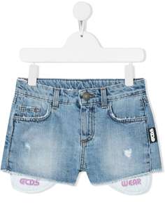 Gcds Kids джинсовые шорты с эффектом потертости