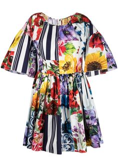 Dolce & Gabbana платье с цветочным принтом и вставками в полоску