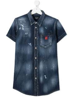 Dsquared2 Kids джинсовая рубашка с эффектом потертости