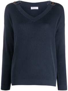 Brunello Cucinelli джемпер в рубчик с V-образным вырезом