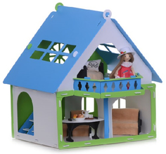 Кукольный домик KRASATOYS "Дачный дом Варенька", с мебелью, голубой (000257)