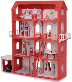 Кукольный домик KRASATOYS "Коттедж Александра", с мебелью, красный (000252)