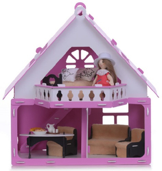Кукольный домик KRASATOYS "Дачный дом Варенька", с мебелью, розовый (000256)