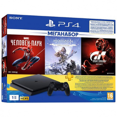 Игровая приставка PlayStation 4 1TB + Spider-Man, Horizon Zero Dawn, Gran Turismo Sport + 3М (черный)